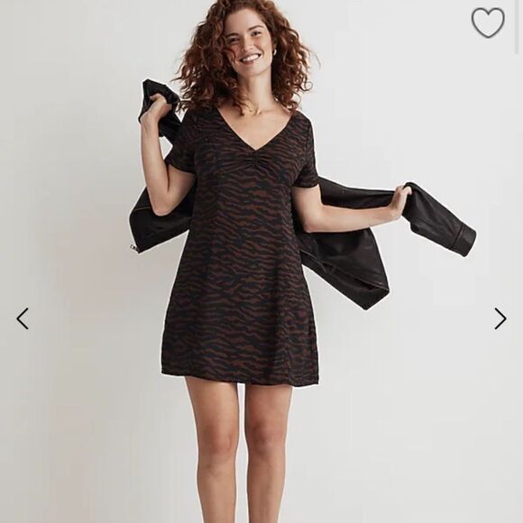 Madewell V-Neck Mini Dress in Abstract Animal - Picture 1 of 5